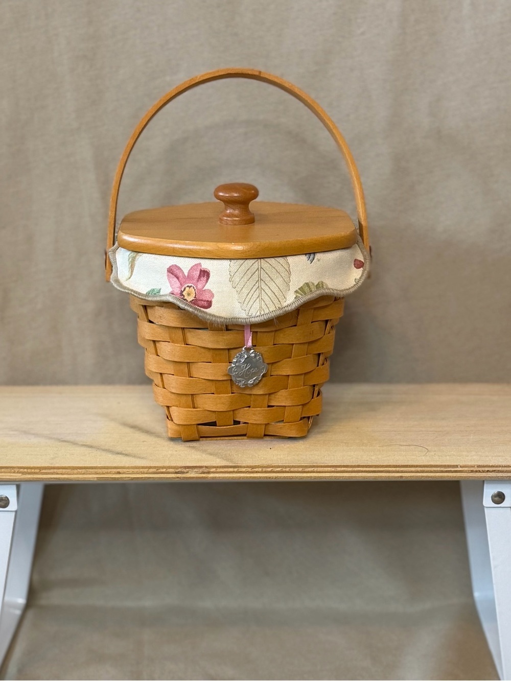 Woven Picnic Basket Floral Liner and Lid - Honey Brown American Cancer Society